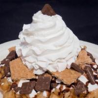 S' Mores · Plain funnel cake topped with marshmallow cream, Hersey's chocolate syrup, Hersey's chocolat...