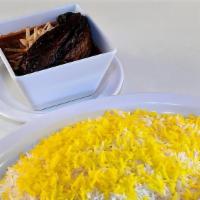 Gheimeh With Eggplant · Split peas stew sautéed in a light tomato sauce with beef, fried eggplant, and served with b...