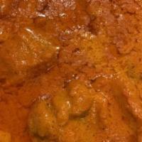 Chicken Tikka Masala Curry · Boneless pieces marinated in spices, nuts and cream; barbecued and cooked in masala curry.