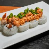 Volcano Roll · 8 pieces. Shrimp tempura, real crab mayo, spicy tuna, spicy mayo, sweet chili sauce, eel sau...