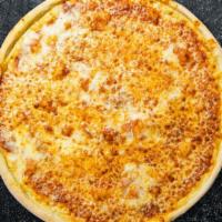 The Pizza Creator · Homemade pizza dough topped with sauce and covered with freshly shredded mozzarella cheese.