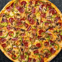 Combo Special Pizza · Italian sausage, Canadian bacon, onions, black olives, green peppers, tomatoes.