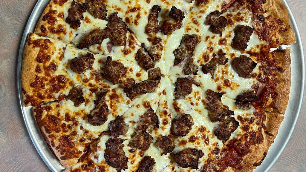 Meat Lovers Pizza · Pepperoni, Canadian bacon, Italian sausage, salami, mozzarella cheese, and tomato sauce.
