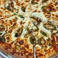 Sweet And Spicy Pizza · Pepperoni, pineapple, jalapenos, mozzarella cheese, and tomato sauce.