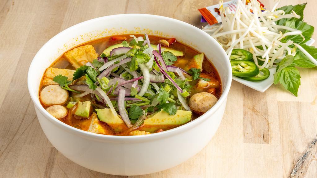 Tom Yum Pho · Choice of Protein: Shrimp,Tofu,chicken or Brisket
Rice Noodles, Avocado, Veggie and Tom Yum Broth.