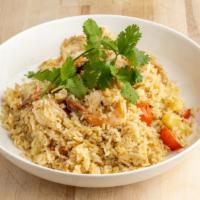 Hawaii Fried Rice · Served with rice, pineapple, egg and scallion.
