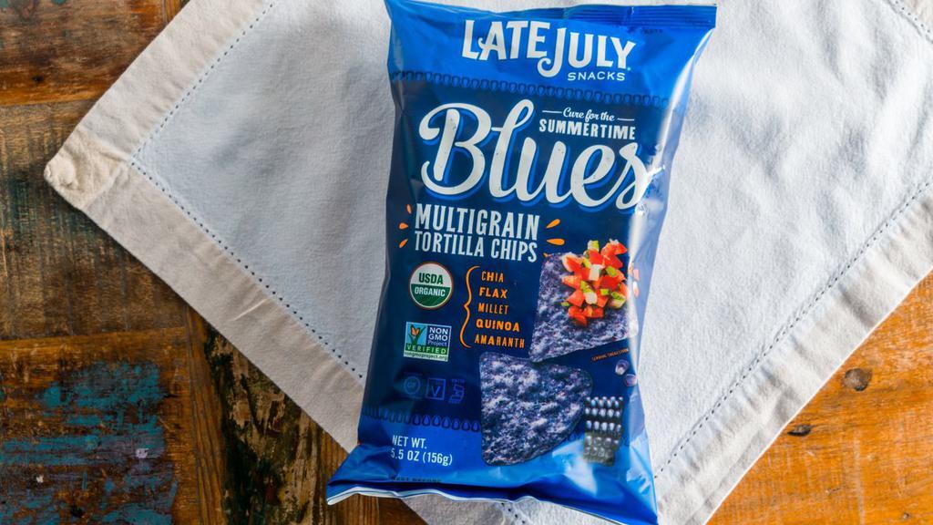 Late July Summer Time Blues · Lightly salted multigrain chips made with organic whole ground blue corn with other crunchy whole grains & seeds.

The perfect crunch with any dip or alone!

Late July is a family-operated company that uses only organic and non-GMO ingredients, making chips for everyone at the party.

5.5 oz