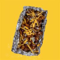 Beef Chili & Cheese · Giant Mound of Crinkles, loaded with beef & bean chili, topped with cheddar shreds.
