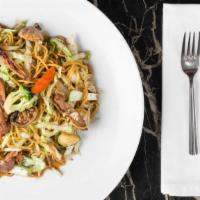 W16 Yakisoba · Served with steamed rice and salad.