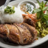 Chicken Rotisserie With Banh Hoi · Slow roasted draper valley farms chicken leg quarter, lemongrass, shallot, banh hoi (angel h...