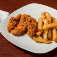 3 Piece Tender Meal · Three chicken tenders and a side of French fries. Served with your choice of dipping sauce.