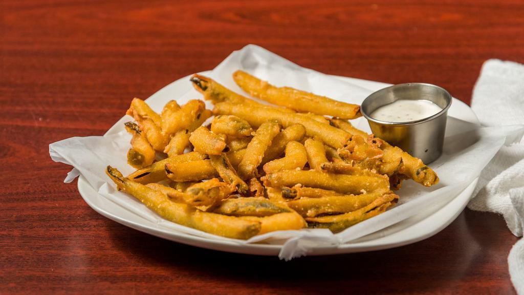 Fried Pickles · A basket of beer battered fried pickles. Served with two oz ranch.