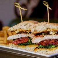 Chicken Blta · Grilled chicken, avocado, lemon aioli, jalapeno bacon, lettuce, tomato