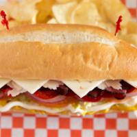 8'' Intoxicate Turkey Strami · Turkey, pastrami, pepper jack, cherry pepper, lettuce, tomatoes, onions, mayo, and mustard o...
