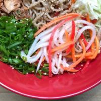 Sesame Noodle Salad · cold noodle salad with house-made sesame ponzu dressing, purple cabbage, pickled carrot & da...