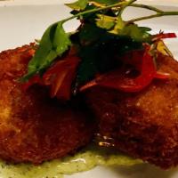 Fresh Dungeness Crab Cakes · charred lemon & herb aioli, pickled peppers