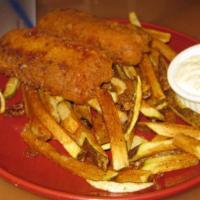 Fish & Chips · Battered cod served with fries and tarter sauce.