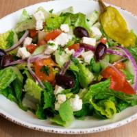 Large Greek Salad · Blend of Romaine Lettuce, Tomatoes, Cucumbers, Red Onions, Feta Cheese, Black Pitted Olives,...
