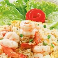 Fried Rice Shrimp Or Sausage · Fried rice , shrimp or sausage, green been ,cucumber, tomatoes ,salad.