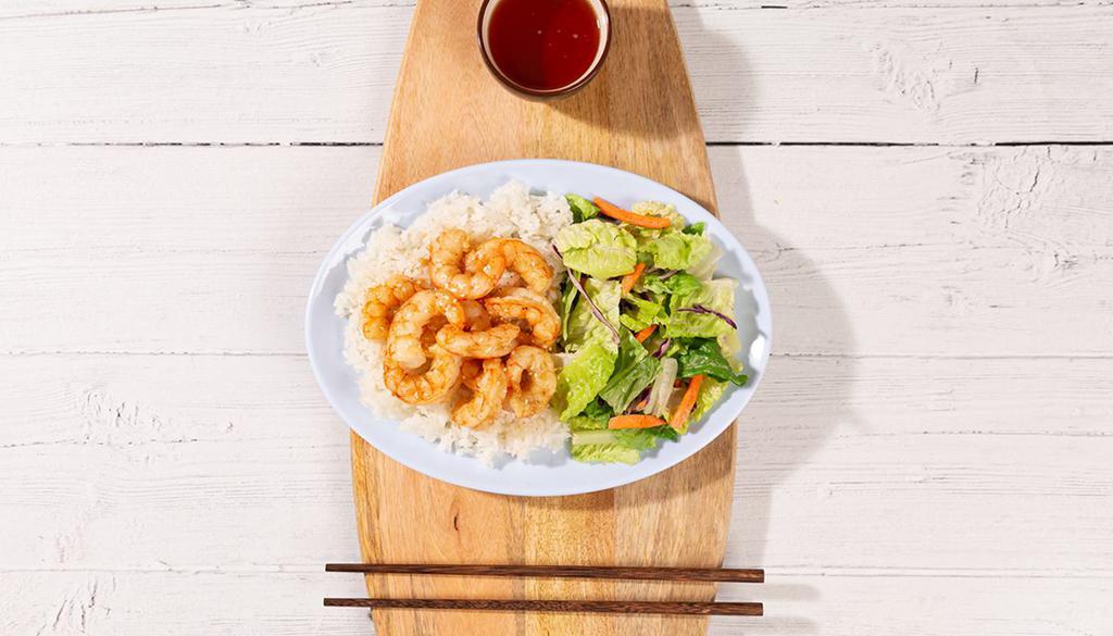 Shrimp Plate · Grilled shrimp with housemade teriyaki sauce, your choice of a base and house salad.
