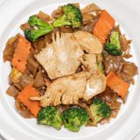 Pad-See-Ew · Stir-fried wide noodles sauteed in oyster sauce. Cooked with broccoli, carrots, cabbage, egg...