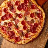 Meaty Italian Pizza (910 Cal) · tomato sauce, mozzarella, pepperoni, salami, capicola, and your choice of sausage or spicy s...