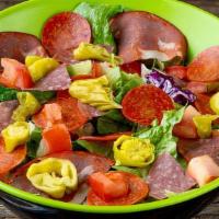 Fired Italian Salad (530 Cal) · mixed greens, mozzarella, salami, capicola, pepperoni, pepperoncini, tomato, italian dressing