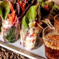 Fresh Spring Rolls · (ปอเปี๊ยะสด) Freshly Rolled with Shrimp, Spring Mix, Carrot , Thai herb served with Peanut S...