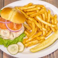 Grilled Chicken Sandwich · Served with French Fries