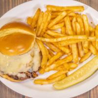 Pastrami Burger With Swiss Cheese & Russian Dressing · Served with French Fries