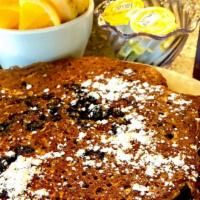 Fancy Oatmeal Chai Blueberry Pancakes · (Vegan) We dressed up our delicious vegan pancakes! Two hearty blueberry, oat, chai cakes to...