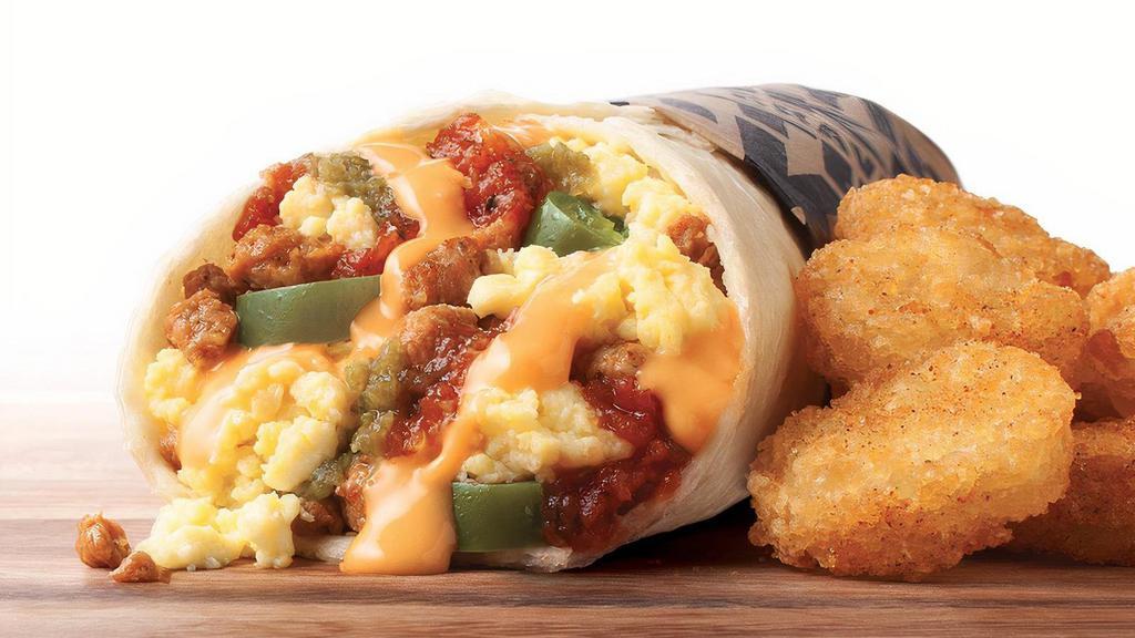 Spicy Chorizo Breakfast Burrito Combo · It gives you the heat you need to take on your day and gets you awake and on your feet. Order a small medium or large Combo with a beverage and a side of your choice.