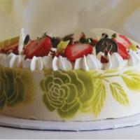 Strawberry Vanilla Cake Slice · Contains dairy, eggs, whole wheat (gluten). Vanilla cake, vanilla cream and fresh strawberri...