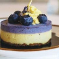 Lemon Blueberry Cheesecake · Vegan, gluten free. Contains: cashews, almonds, coconut.