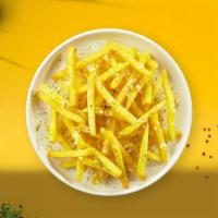Fry And Fry · Soon to be crispy potatoes fried until golden crisp - garnished with sea salt and spices. Se...