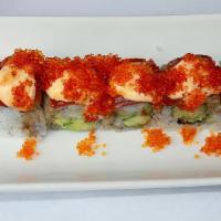 Playboy Roll Dinner · Spicy. Shrimp tempura cucumber and avocado topped with tuna and tobiko. Served with aioli an...