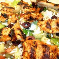 Mediterranean Salad  · Choice of creamy Cucumber Sauce or House Dressing (spicy Italian).  (pic shown with Chicken)