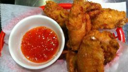 Chicken Wings (6) · The chicken wings are crunchy outside, juicy inside and comes with perfect sweet chili sauce.