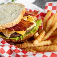 Bacon Sourdough · One Third Pound(1/3) Char-Broiled Fresh Angus Beef and Bacon with Lettuce, Tomato, Onion, Pi...