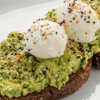 Classic Avocado Toast · Vegetarian. Toasted thick-sliced artisan grain bread topped with avocado, two poached eggs, ...