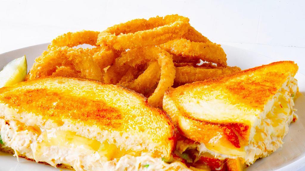 Tuna Melt Sandwich · White albacore tuna salad and Jack cheese on grilled sourdough bread. Served with your choice of side. Per person.