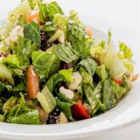Individual Greek Salad · Romaine with lettuce, tomatoes, red onions, red & green bell peppers, feta, Kalamata olives,...