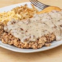 Big Country · Country fried steak, two eggs, hashbrowns, with biscuit and savory gravy