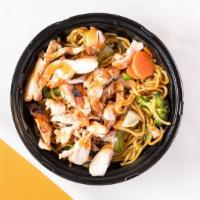 Dark Chicken Yakisoba (Noodle) Bowl · Japanese noodles wok-stirred with veggies, dark chicken and Samurai Sam's signature teriyaki...