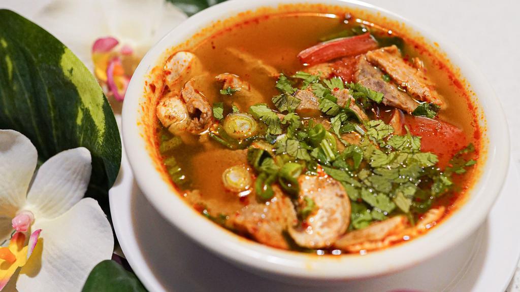 Tom Yum · Gluten Free.Dairy Free.Popular .
Spicy.
Vegetarian.Sweet and sour soup with your choice of protein.