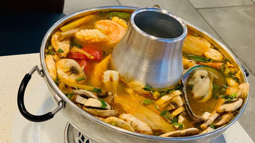 Tom Yum With Seafood Tureen · Sweet and sour soup with seafood.