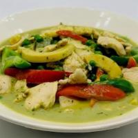 Green Curry · Gluten Free.Dairy Free.Popular Item.Vegan on Request.
Contains Peanuts.
Spicy.
Vegetarian.Be...
