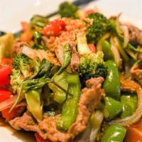 Pad Ga Prow · Dairy Free.Bell peppers, broccoli, onion and basil. Includes a side of white rice.