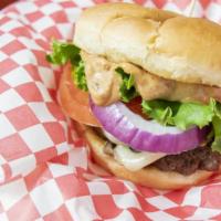 Mushroom & Swiss Burger · 1/3 lb. ground beef mixed with sauteed mushrooms, cooked to order, served on a brioche roll,...