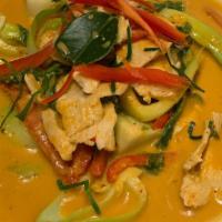 Kang Tae Po* · Delicious tamarind red curry with choice of protein, Bok Choy, Kaffir lime leave served with...